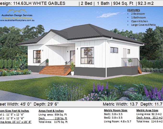 Small Home Design - Country Cottage 2 Bed House Plans For Sale | 92.3m2 -934Sq. Feet Explore Our House Plan for a Small Home or Granny Flat