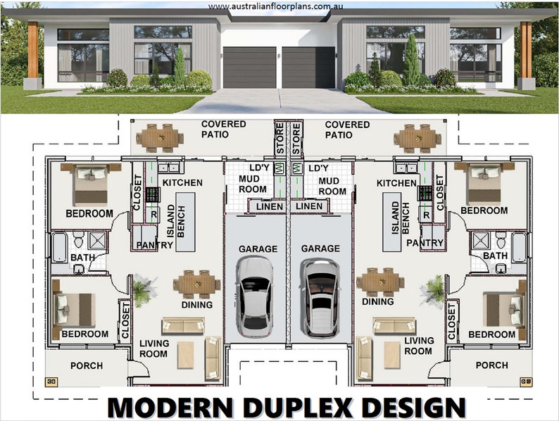 Duplex met 4 slaapkamers, best verkochte huisplannen 2 Familiehuisplan afbeelding 2