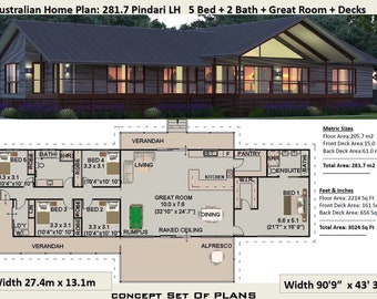 Acreage 5 Bedroom house plan 281.7 Pindari | 281 m2 | 3024 sq foot  | country style house plans australia  | australian homestead designs