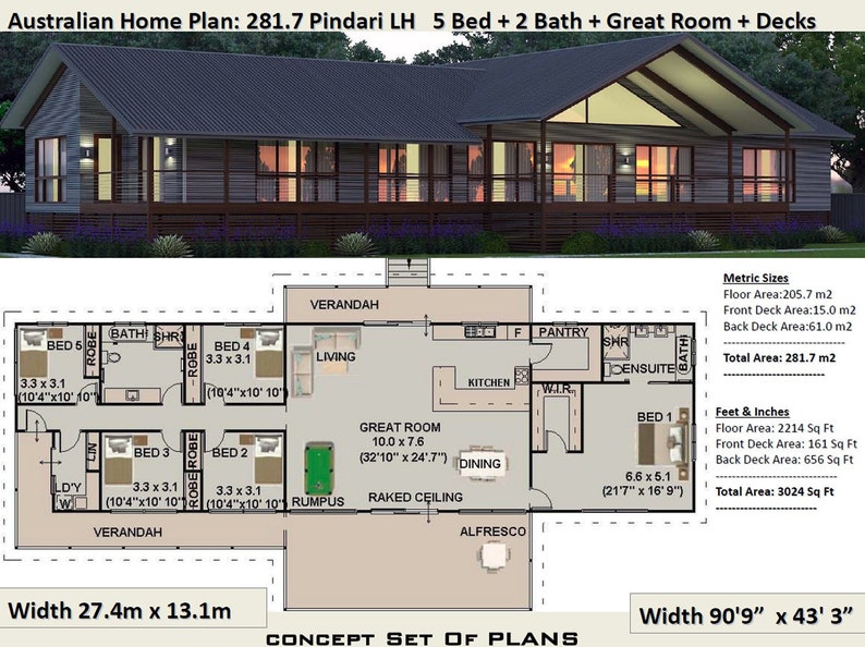 Acreage 5 Bedroom house plan 281.7 Pindari 281 m2 3024 sq ...