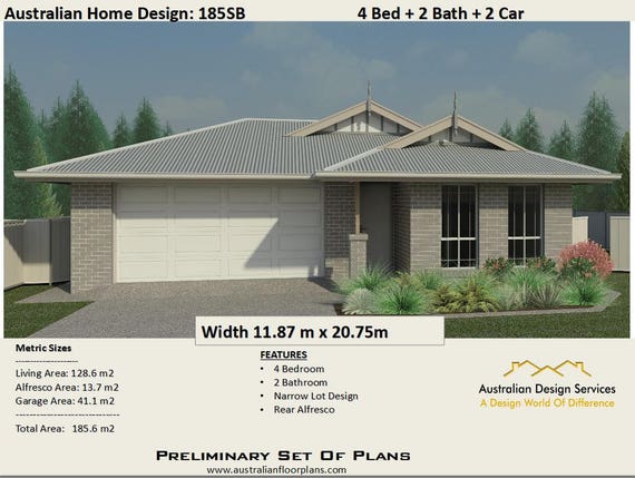 185 6 M2 4 Bedrooms Alfresco 2 Bath Double Garage House Plan For Sale