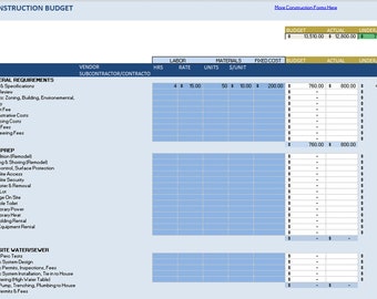 EXCEL- CONSTRUCTION BUDGET Template Cost Breakdown -   Ideal for New Home Builders and Tradesman and home renovations