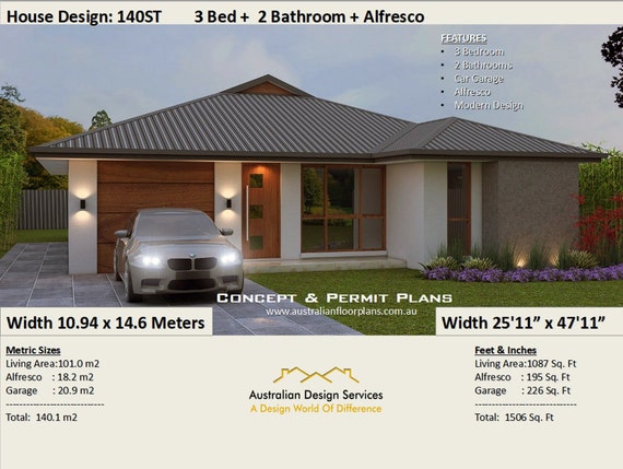 140 M2 1506 Sq Foot 3 Bedroom House Plan 140st Concept House Plans For Sale