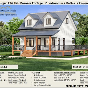 2 Bedroom Cottage house plan / Small and Tiny House Plans / Under 100 m2 or 1200 sq foot house plans / Granny Flat 26 x 36 Cottage Cabin image 9