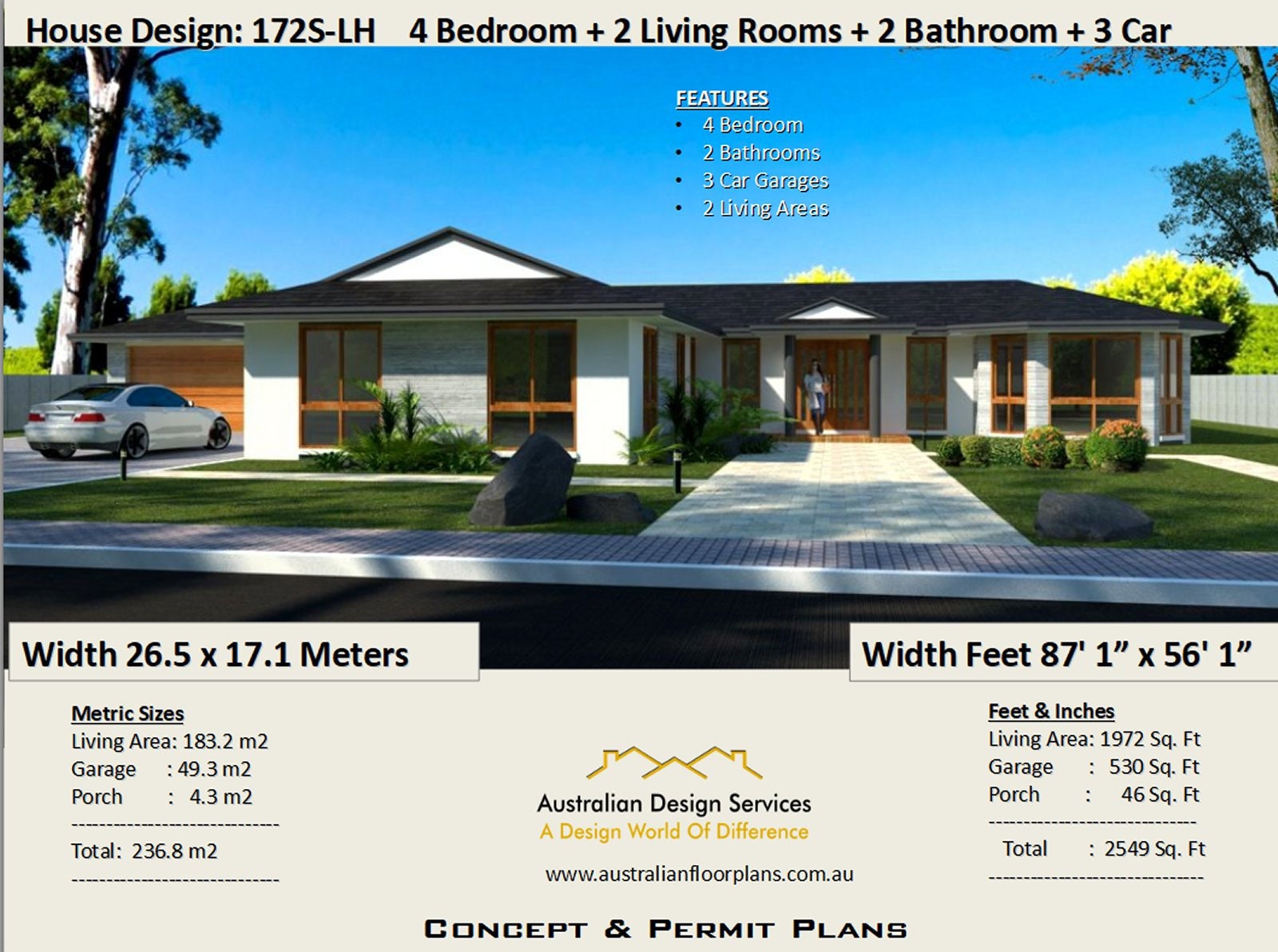 4 ベッドルームの住宅プラン、2549 平方フィートまたは 236