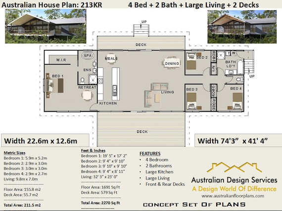 4 Bedrooms Acreage House Plan 211 M2 2270 Sq Foot 4 Etsy