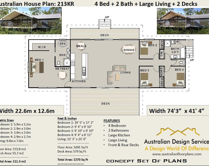 4 Bedrooms Acreage house Plan | 211 m2 | 2270 Sq Foot | 4 bedroom Sloping Land Home plans | floor Plans  DIY | buy house plans