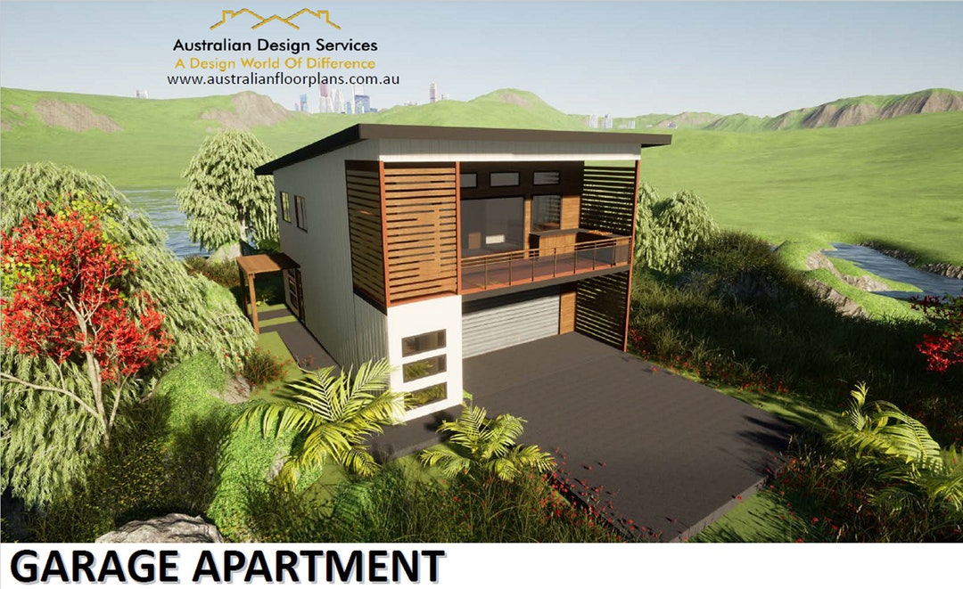 Skillion Roof Granny Flat / Garage Apartment Plan 2 Bed + Office — free download