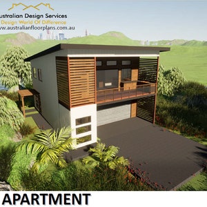 Skillion Roof Granny Flat / Garage Apartment Plan - 2 Bed + Office   |  Airbnb Apartment  | Carriage house  |  house plans for sale