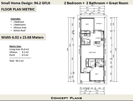 Small House Plan 1000 Sq Foot 94 2 Sq Meters 2 Bedroom House Plan 94 2 Gflh Small Home Granny Flat Concept House Plans For Sale