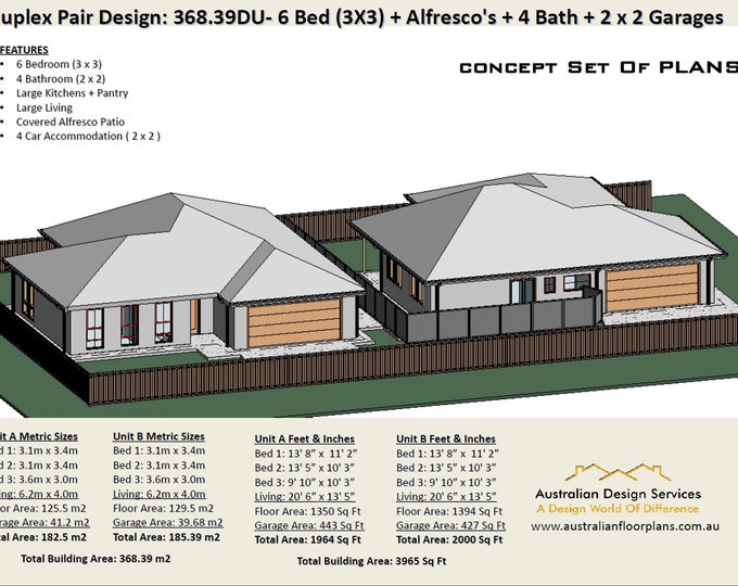 368 m2  or 3965 Sq Foot | 6 Bedrooms duplex design | 6 Bedrooms duplex plans | Terrace Homes modern |  DUPLEX VILLAS Building Plans