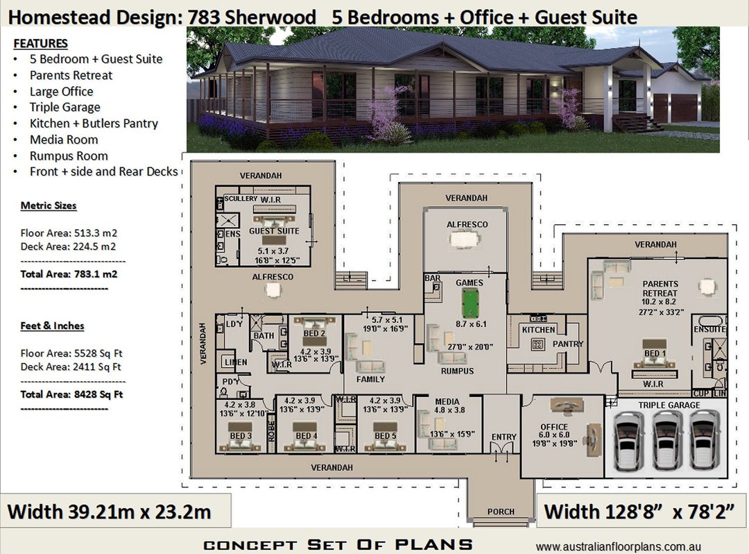 Country Style House Plan - 4 Beds 2.5 Baths 3300 Sq/Ft Plan #132-419 -  Dreamhomesource.com, image size:1080x798