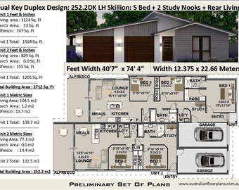 Duplex Design House Plan Skillion Roof 252.2 m2  or 2712 Sq Foot | 5 Bedrooms + 2 Study Dual Key - duplex design | duplex 2 Family House