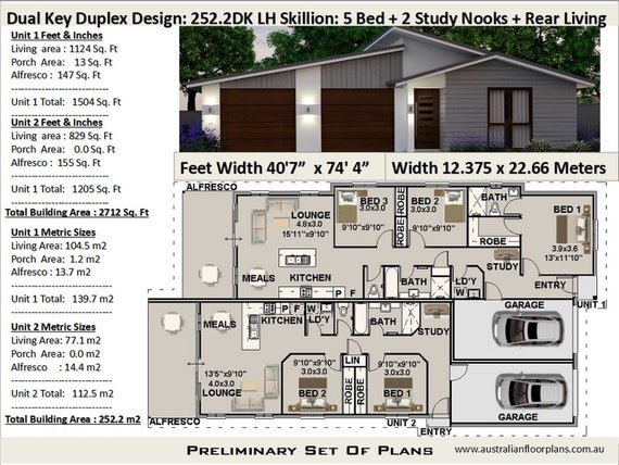 Duplex Design House Plan Skillion Roof 252 2 M2 Or 2712 Sq Foot 5 Bedrooms 2 Study Dual Key Duplex Design Duplex 2 Family House