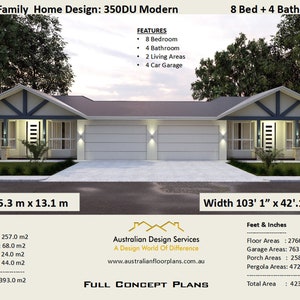 2 Family Duplex plans  | 8 Bed duplex design | modern duplex | #Australian Duplex | #dual  #duplex design #Concept House Plans For Sale
