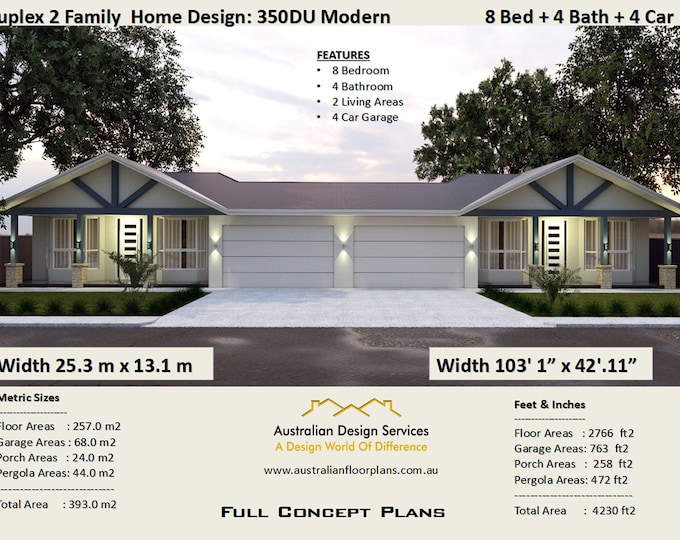 2 Family Duplex plans  | 8 Bed duplex design | modern duplex | #Australian Duplex | #dual  #duplex design #Concept House Plans For Sale