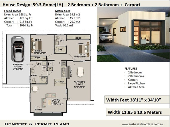 2 Bedroom 2 Bathroom Small Home Design Small Tiny House Plan Livinig Area 368 Sq Feet Or 59 3 M2 Granny Flat Concept Plans For Sale