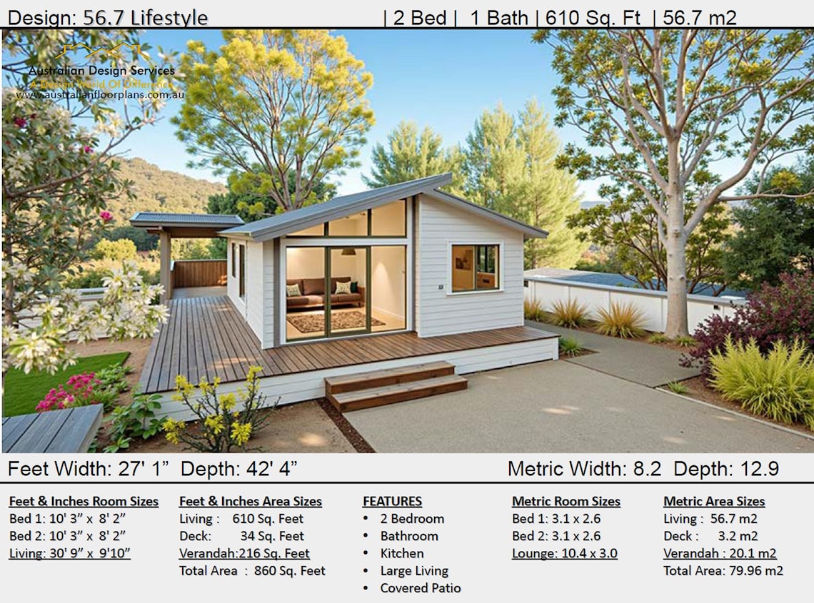 Small and Tiny Home Design 610 Sq. Feet or 56.7 M2 Country 2 Bed House ...