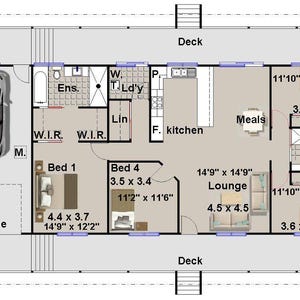 Country Homestead Sloping lot house plans |  4 bed floor plans | Pier and beam house plans / 2562 Sq foot or 238m2 | 4 Bedroom house plans