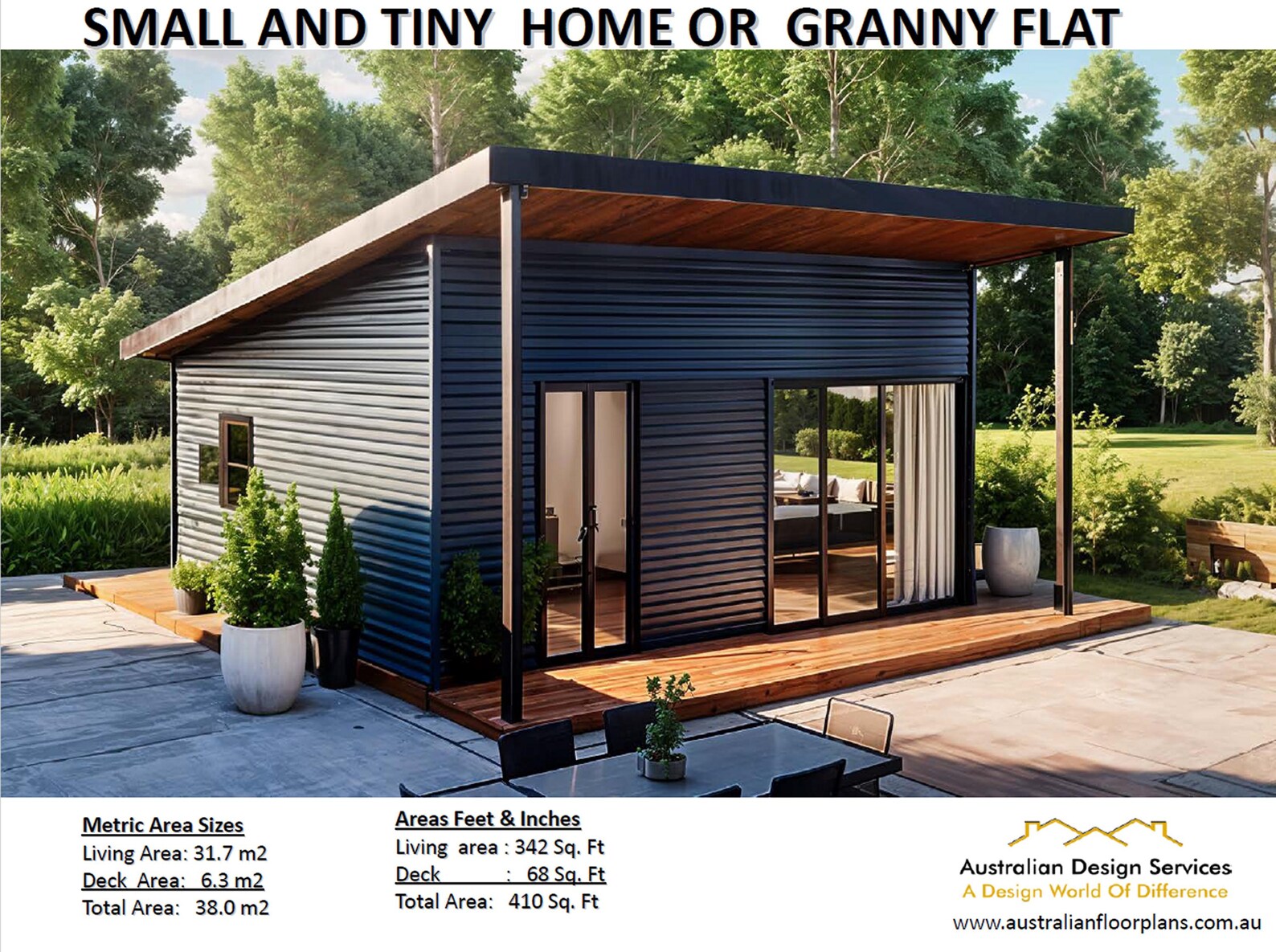 GRANNY FLAT Small and Tiny Home Design 38m2/ 410 Sq. Feet Country — free download