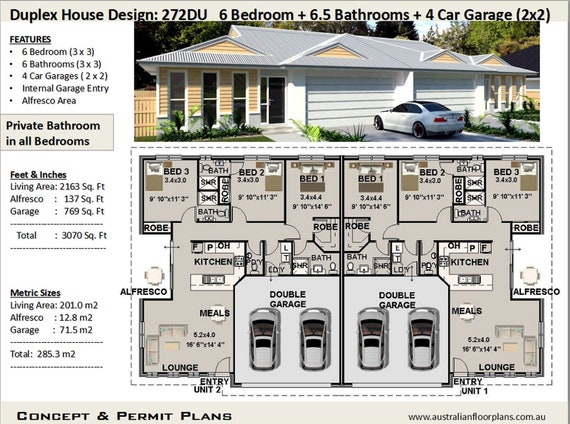 6 Bedroom Duplex Design 285 3 M2 Or 3070 Sq Foot Private Bathroom To All Bedrooms 6 Bedroom Duplex Modern Duplex 2 Family House Plan