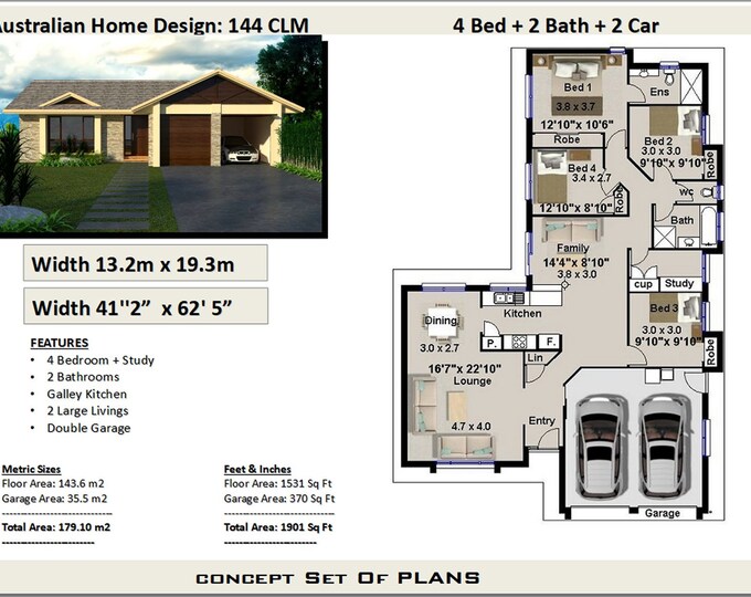 Narrow Lot 4 Bedroom house plans | Narrow | Home Plans |  4 Bedroom  design |  4 bed floor plans | 4 bed blueprints | Size 179 m2 (1901 Sq.)