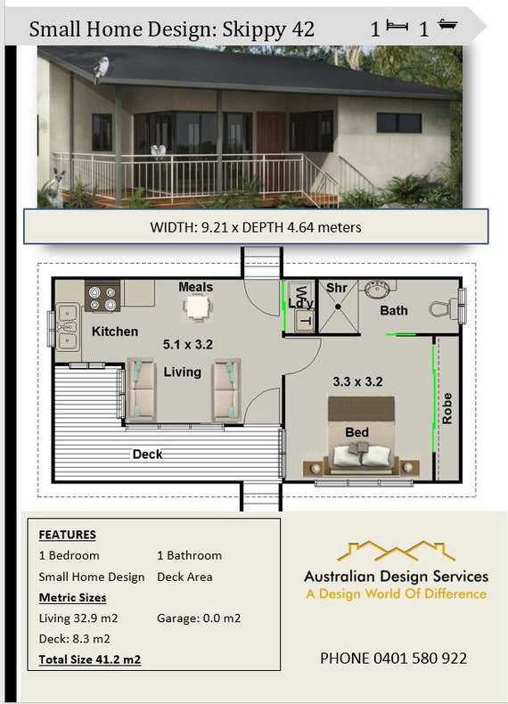 42 Skippy Small Tiny House Plan For Sale 1 Bedroom Home Design Concept House Plans