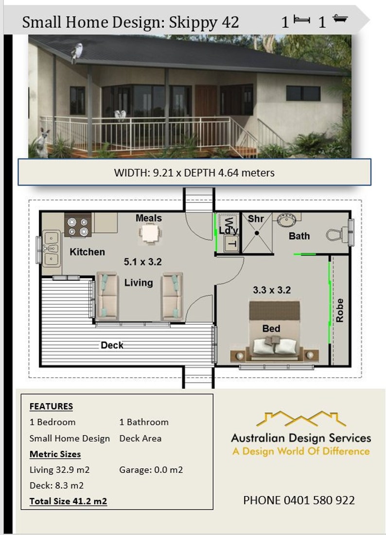 42 Skippy small  Tiny  House  Plan  For Sale 1 Bedroom home  