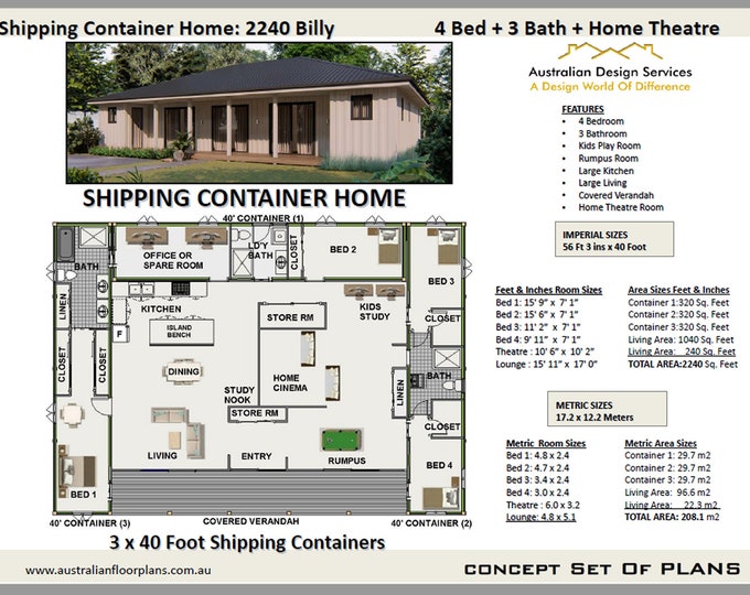 Shipping Container Home house plans/ House Plans Cargo Container home / Best Selling 4 Bedroom Container Home/ 3x40 foot shipping containers