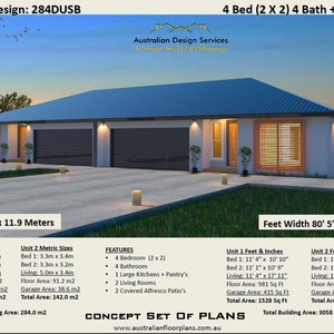 Moderne duplex huisplannen | 2 gezinswoning 284 m2 | 3058 vierkante meter | 2 gezinshuisplannen
