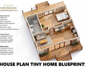 1 Bedroom Small Cabin House Plan | Tiny Country Cottage Plan | Small House Blueprint with Front & Rear Deck | Backyard Guest House