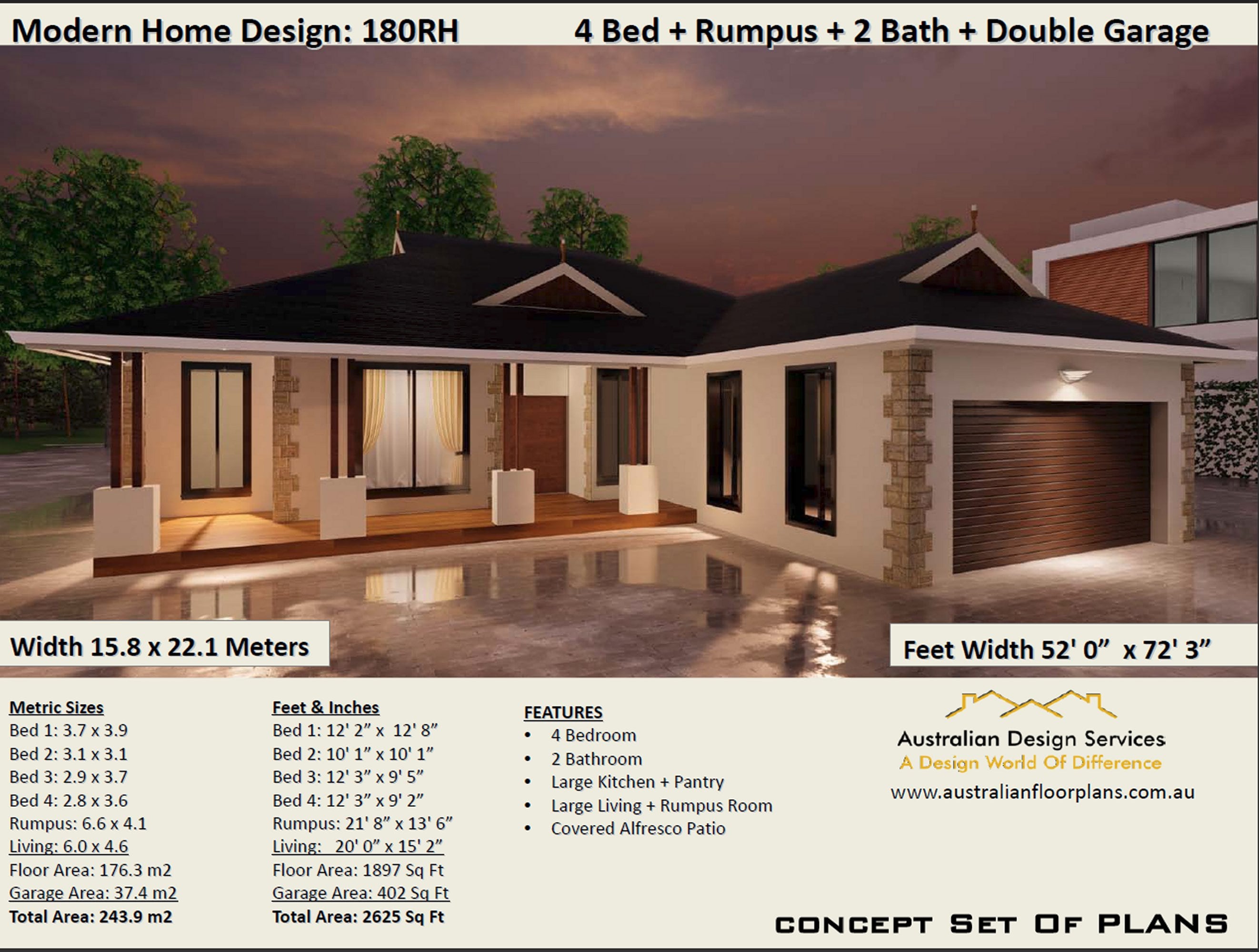 Modern 4 Bedroom House Plans 17 Sq Foot 176 3 M2 Lounge Etsy Australia