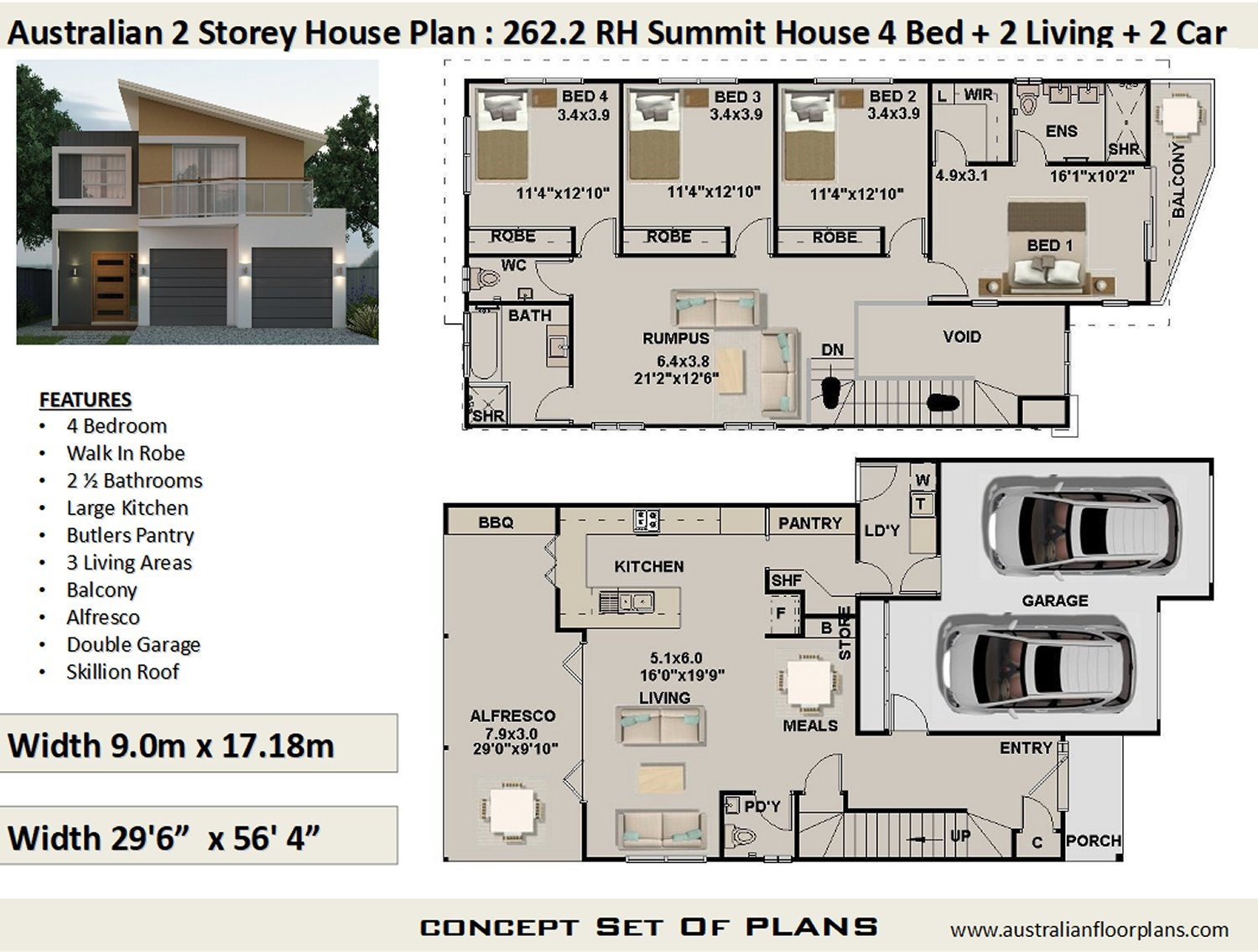 Narrow Lot 4 Bedroom house plan / 262.2m2 or 2703 sq foot / 2 | Etsy