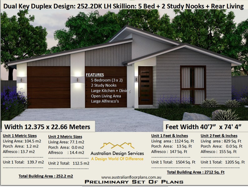 Duplex Design House Plan Skillion Roof 252.2 m2 or 2712 Sq | Etsy