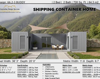 700 SQ FT Shipping Container House Plans: 2 Bed, 2 Bath