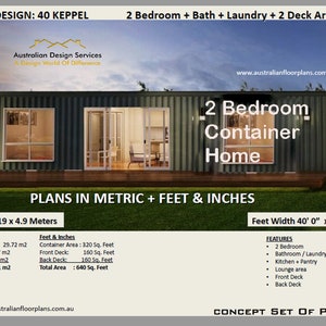 Build Plan#40 Keppel: 40 Foot 2 Bedroom Shipping Container Home Keppel | Concept House Plans | Blueprints feet & Inches- Metric Sizes- Sale
