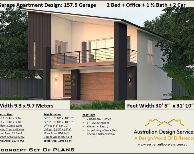 Modern 2 Bedroom + Office house plan 157.5  |  Affordable Small and Tiny House Plans For Sale