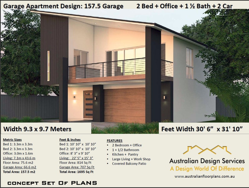 Modern 2 Bedroom Office House Plan 157 5 Affordable Small Etsy