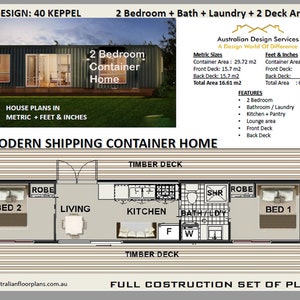 40 Foot 2 Bedroom Shipping Container Home Keppel Construction House Plans Blueprints USA feet & Inches Australian Metric Sizes Sale image 1