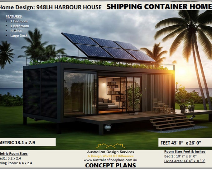 Affordable Shipping Container Home Plans with Solar Power, Large Deck Area, and More