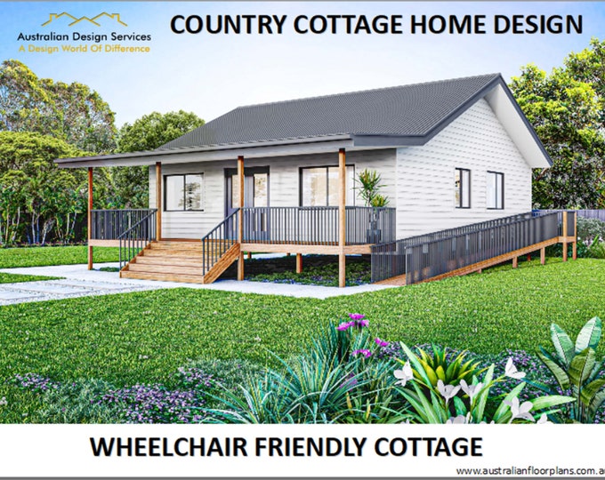 Country Cottage Small Home Design 2 Bed House Plans For Sale | 83.8 m2 -900 Sq. Feet - Charming and Accessible Country Cottage