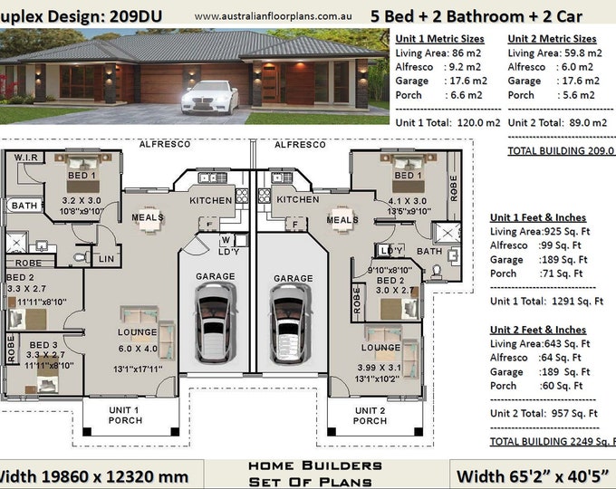 5 Bed 2 bath duplex house plans |  3 x 2 bedroom duplex plans | 5 bedroom duplex | modern 5 bed duplex plans | twin home