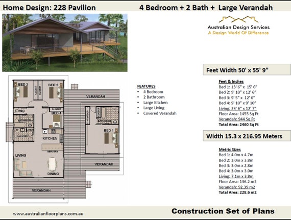 50x55 House Floor Plans 4 Bedroom 2 Bathroom Pdf Floor Plan Etsy