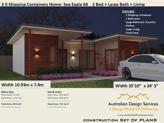 2 Bedroom Container Home 3 Shipping Containers Construction House Plans Blueprints Usa Feet Inches Australian Metric Sizes On Sale