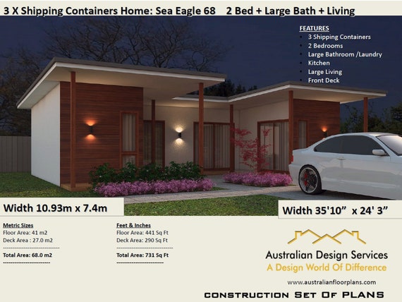 2 Bedroom Container Home 3 Shipping Containers Construction House Plans Blueprints Usa Feet Inches Australian Metric Sizes On Sale