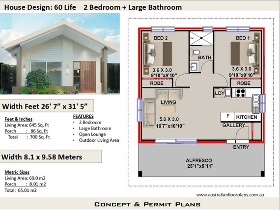 60 Life 700sq Foot 60 M2 Living Area 2 Bedrooms Granny Etsy