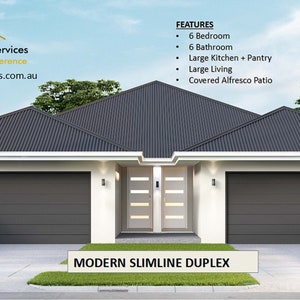 Modern smal land duplexontwerp | Plattegronden duplexwoning met 6 slaapkamers en 6 badkamers | Duplex huis plannen te koop