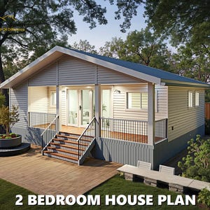 Planos de casas planas para abuelas / Diseños de casas pequeñas y diminutas acogedoras / Plano de casa tipo cabaña de playa de 2 habitaciones de 32 x 32