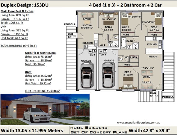 House Granny Flat Duplex House Plan 4 Bed Dual Key House Plans 3 X 1 Bedrooms Duplex Design 153 M2 1646 Sq Feet Duplex Floor