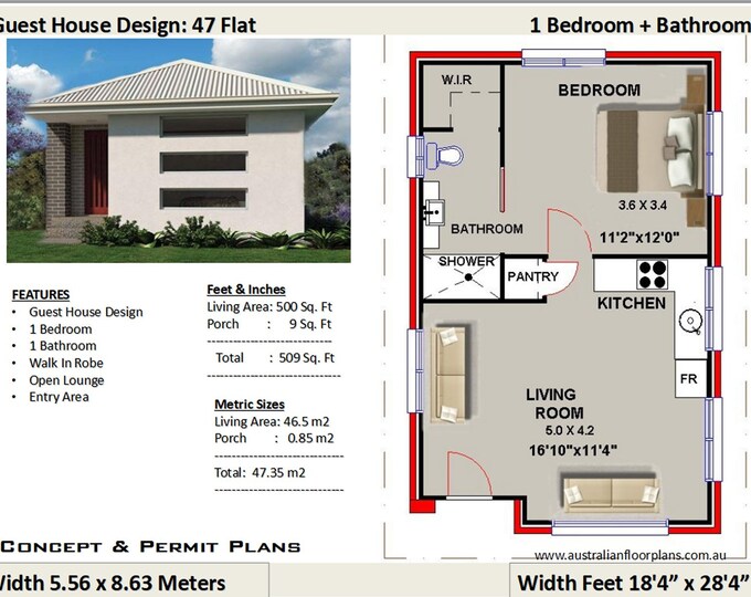 House Plan For Sale , guest house design, Modern Country Granny's Tiny Small House Floor Cabin Cottage plans